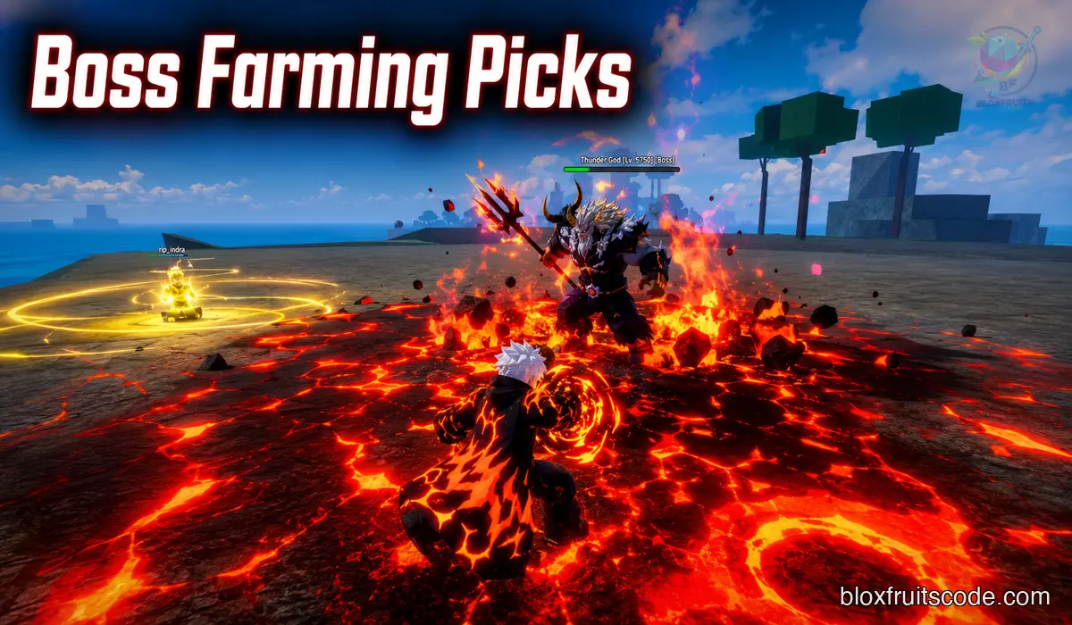 Boss farming works better with fruits that keep damage steady and give safer attack range